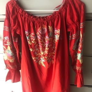 Free people red floral off the shoulder dress
